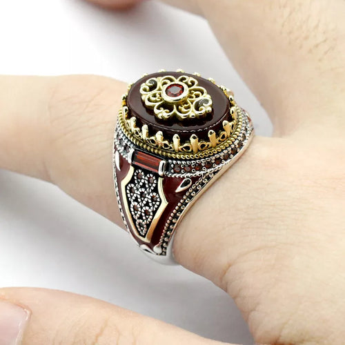 Anillo Rey del Desierto – Plata 925 con Ágata Roja Natural