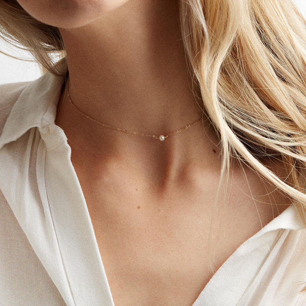 Aura de Perla – Gargantilla Minimalista en Acero Inoxidable 316L