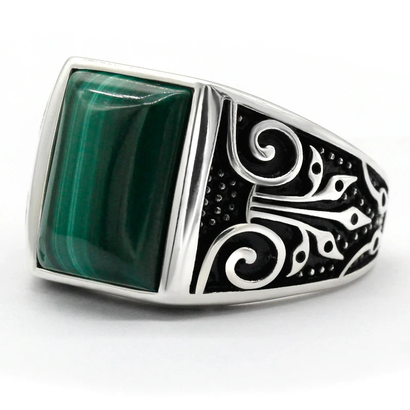 Anillo Turco de Malaquita Natural – Plata Esterlina 925, Estilo Tradicional de Turquía