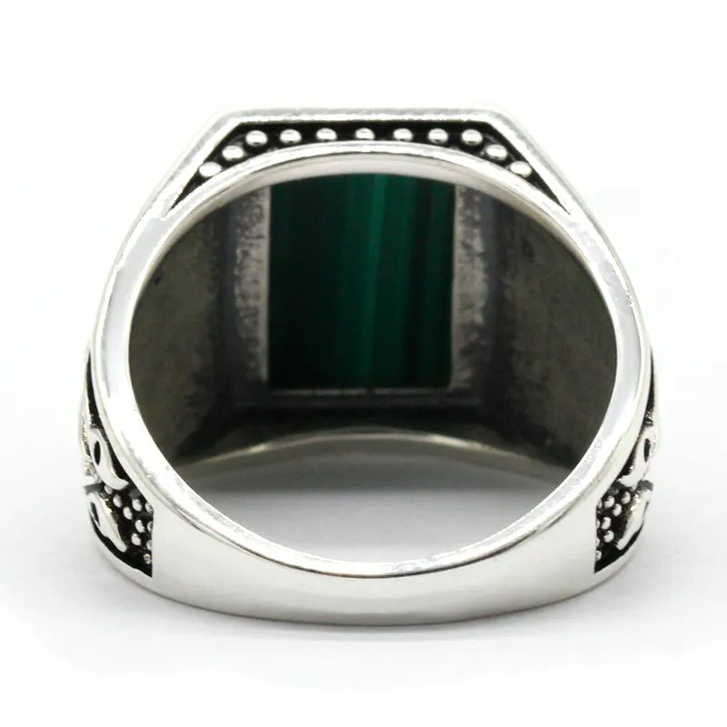 Anillo Turco de Malaquita Natural – Plata Esterlina 925, Estilo Tradicional de Turquía