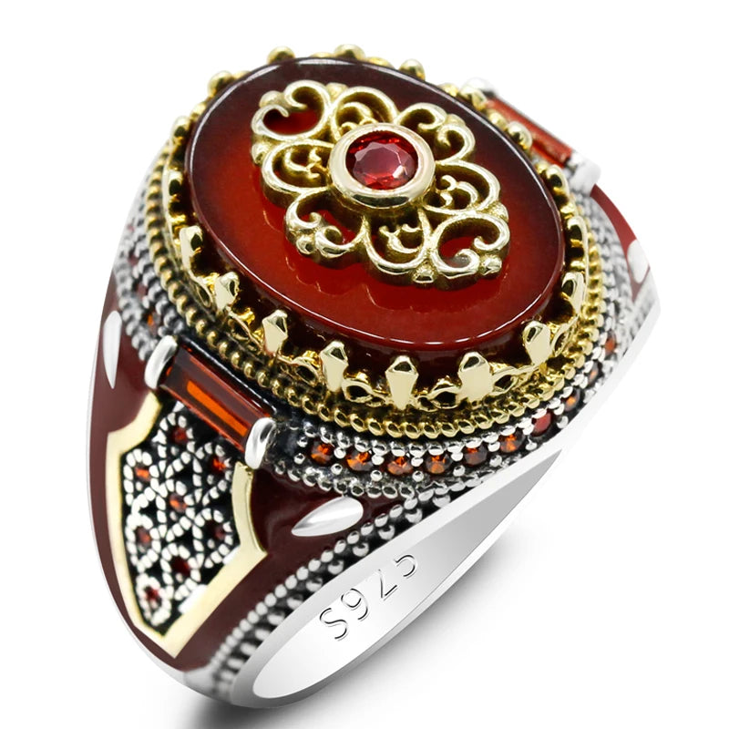 Anillo Rey del Desierto – Plata 925 con Ágata Roja Natural